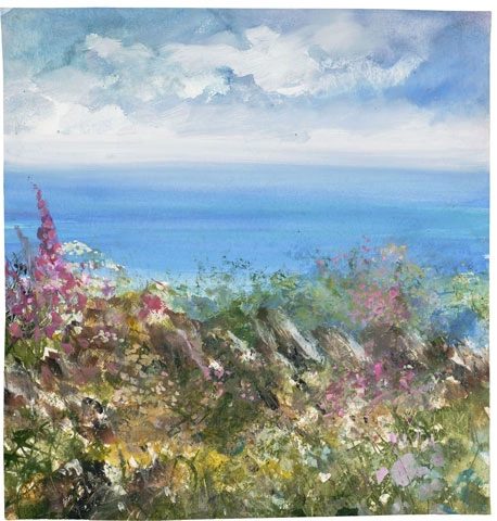 Wildflowers and a Cornish Hedge, Gwithian by Amanda Hoskin