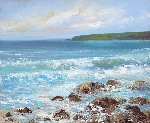 Waves Roll in at Sennen by Amanda Hoskin