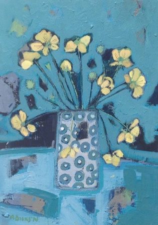 Buttercups in a spotty pot by Ali Dickson