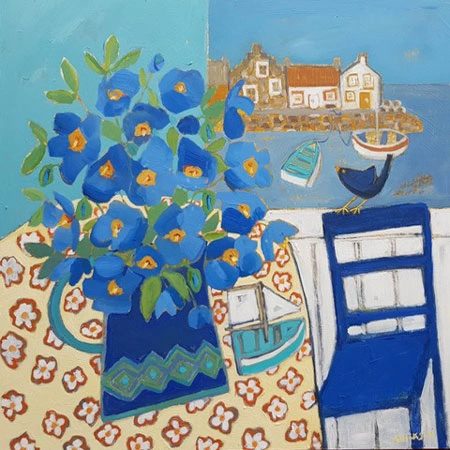 Meconopsis, boats and a blackbird by Ali Dickson