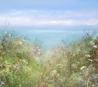 Walking towards Gwithian, Sea Pinks and Dazzling Light by Amanda Hoskin