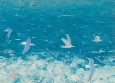 Gulls and fishing boat