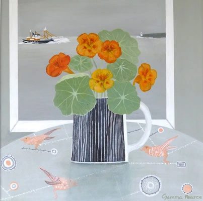 Newlyn Trawler and Nastertiums by Gemma Pearce