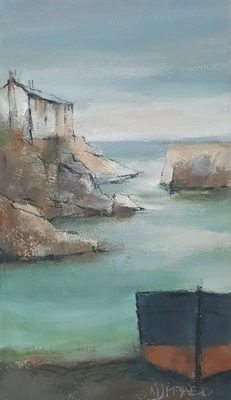 Black boat, harbour shoreline by Michael Praed